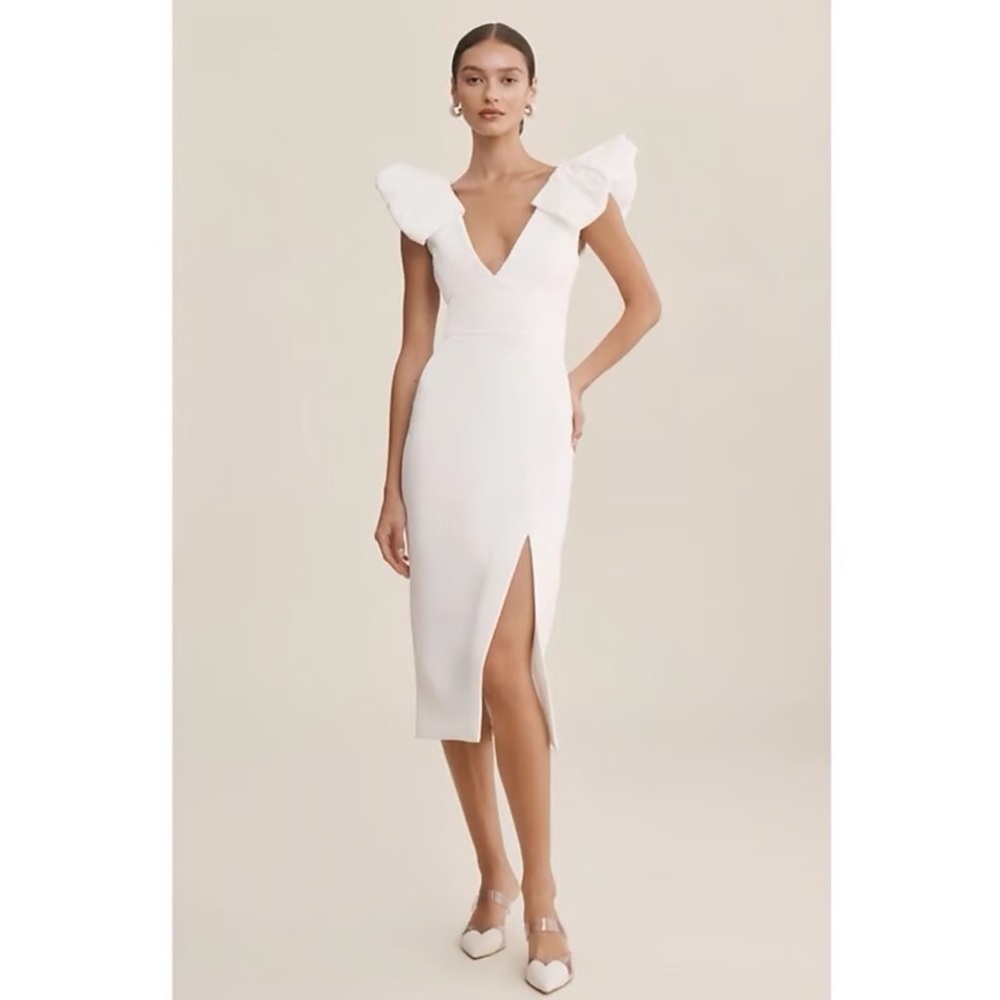 Rebecca Vallance Puff Sleeve V neck Midi dress